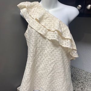 Banana Republic One Shoulder Cottagecore Floral Stiched Lace Ivory Top M Lined